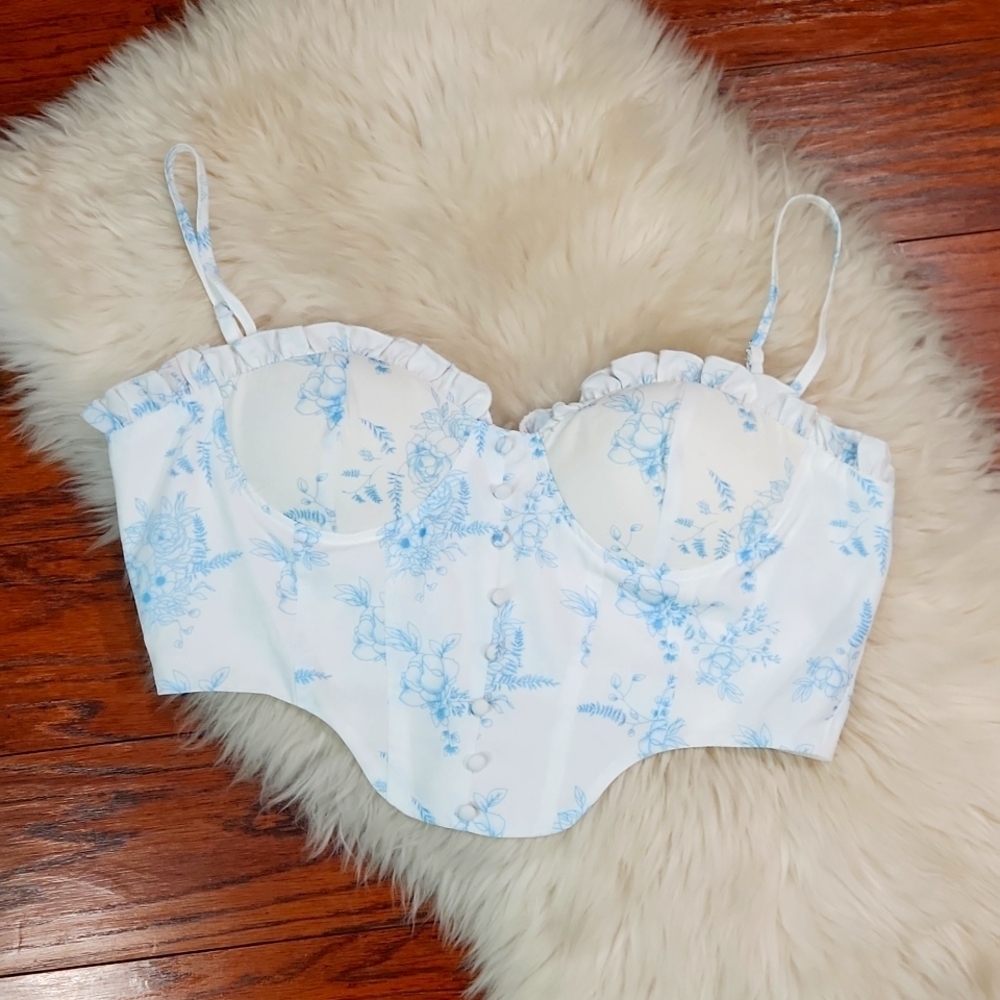 Cider Floral Blue & White Corset - Picture 1 of 6